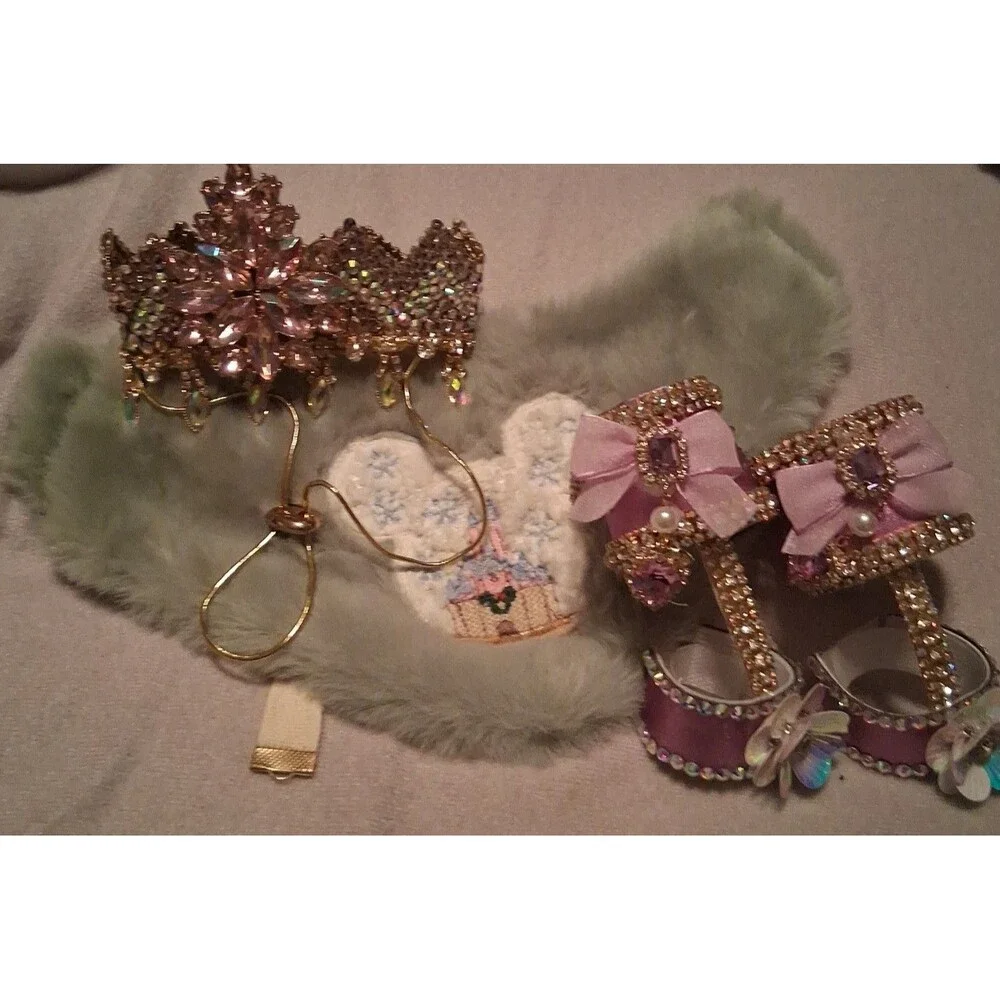 Disney small cat/dog gem stone paw claws, scarf and gem stone crown